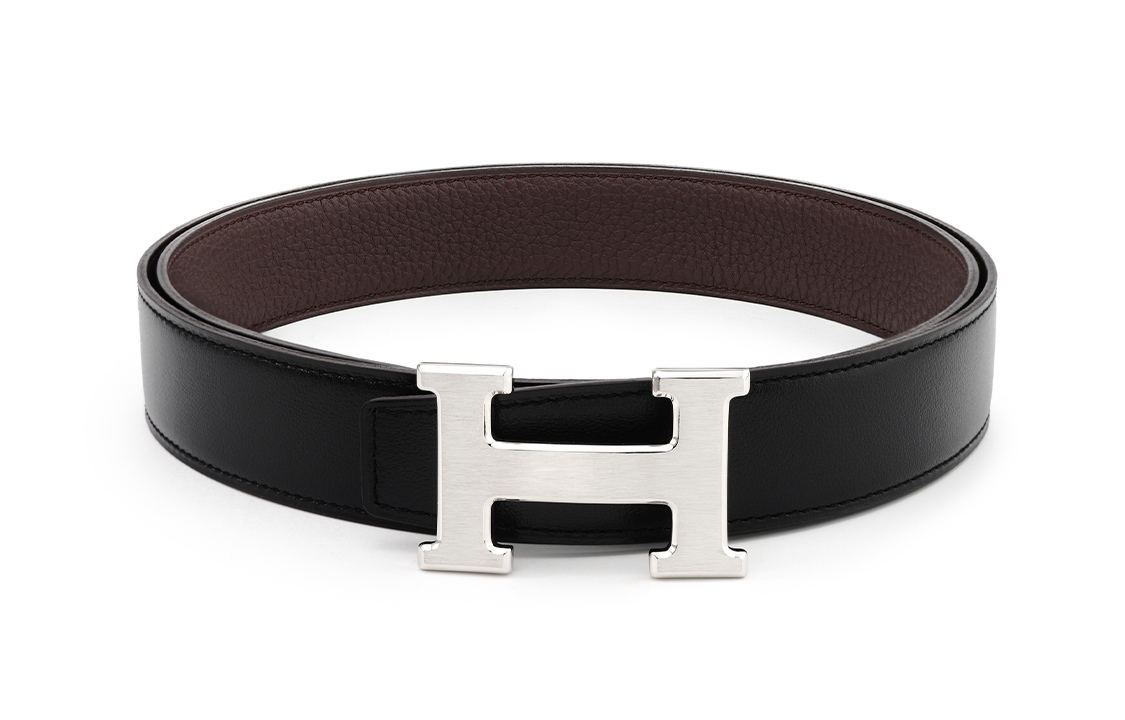 Order Cinturón de Cuero HERMÈS Negro/Chocolate 3.2cm con Hebilla Brillante y Mate. H064544CB86-H073967CAAB