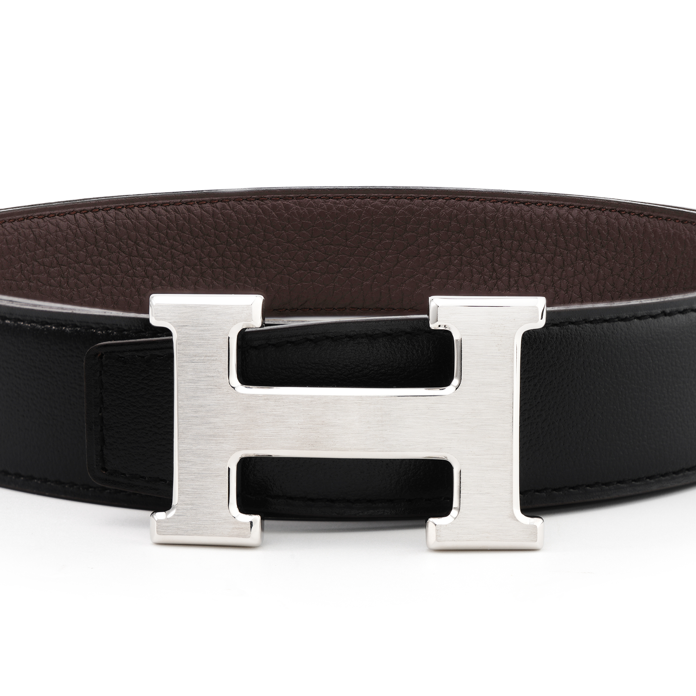 Lookbook Cinturón de Cuero HERMÈS Negro/Chocolate 3.2cm con Hebilla Brillante y Mate. H064544CB86-H073967CAAB