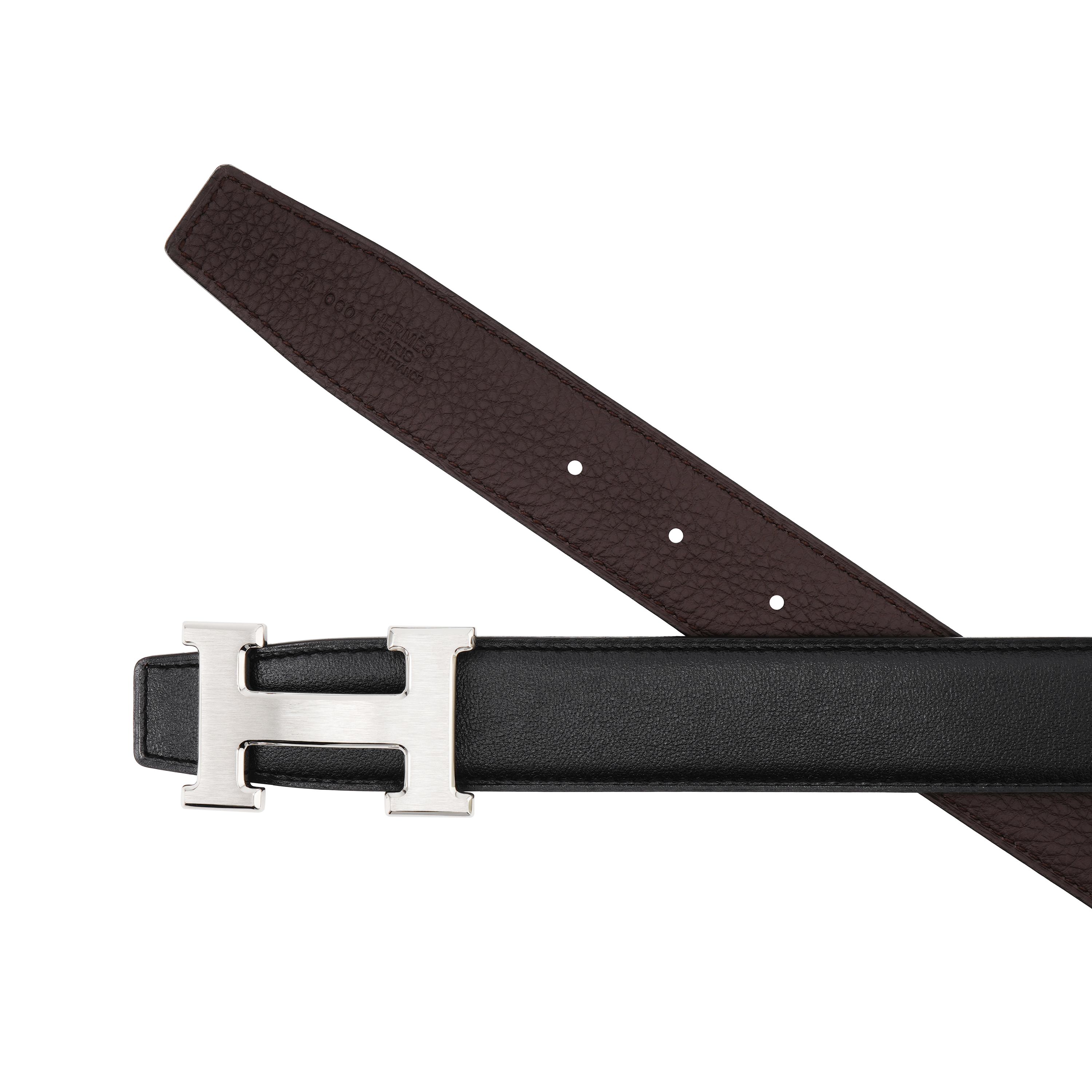 Shop Cinturón de Cuero HERMÈS Negro/Chocolate 3.2cm con Hebilla Brillante y Mate. H064544CB86-H073967CAAB