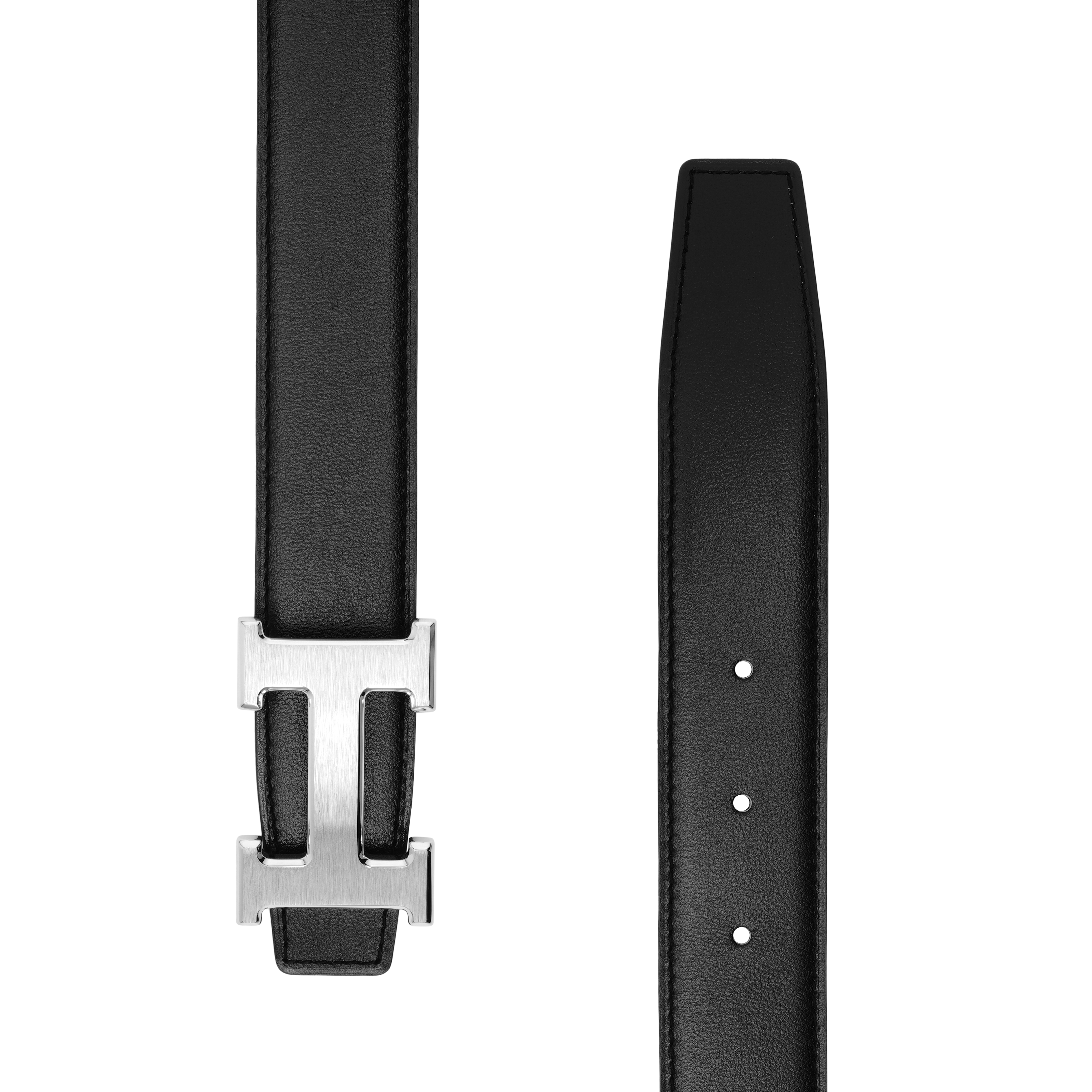 Purchase Cinturón de Cuero HERMÈS Negro/Chocolate 3.2cm con Hebilla Brillante y Mate. H064544CB86-H073967CAAB