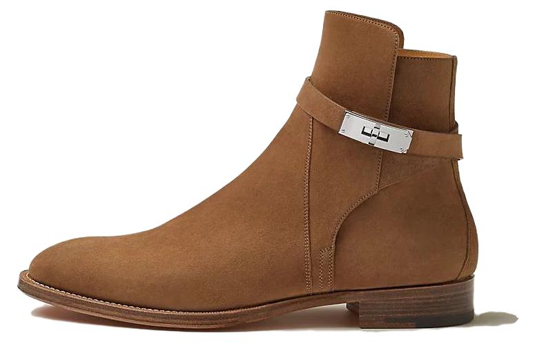 Buy 爱马仕烟草棕皮革靴 H222978Z-HE5