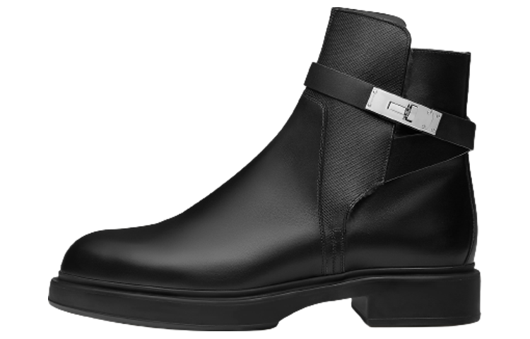 HERMES Leather Buckle Ankle Boot 'Black' H212934Z-H11