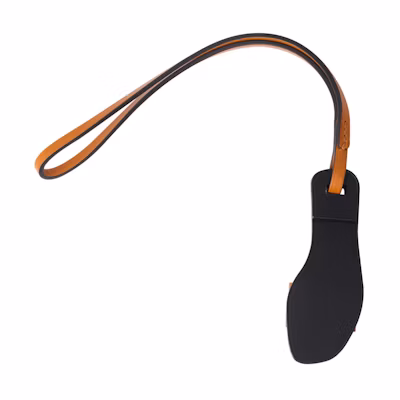 HERMES Leather Keychain Charm Unisex Couple Style Gold Brown H080148CAAB