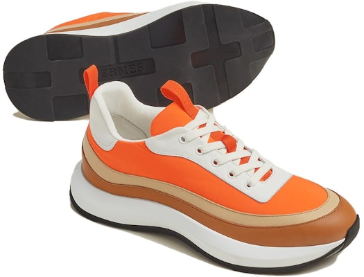 HERMES Sepatu Rendah Kulit Tali Renda 'Oranye Coklat' H231700Z-H2K Shop HERMES Sepatu Rendah Kulit Tali Renda 'Oranye Coklat' H231700Z-H2K