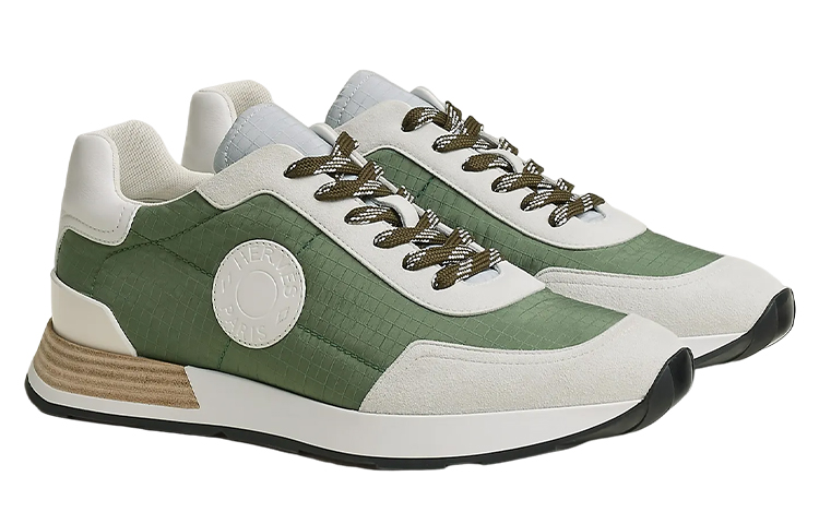 Lookbook HERMES Kasut Sneakers Rendah Kulit 'Tali Fesyen Hijau' H231779Z-HK3