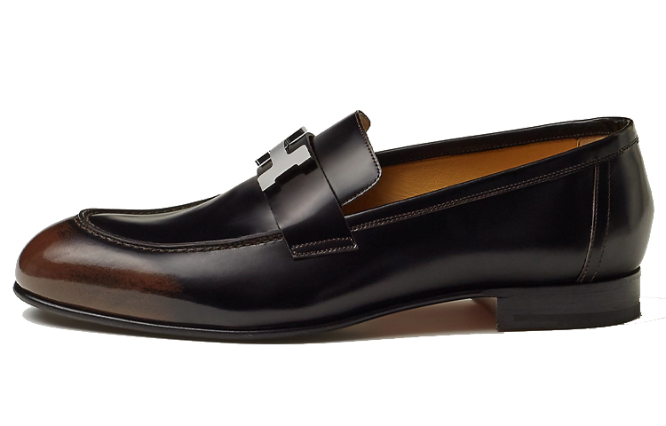 HERMES Leather Moccasin 'Metal Logo - Black Brown' H222976Z-AME