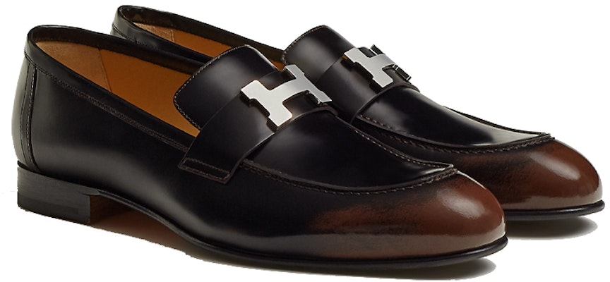 HERMES Kulit Moccasin 'Logo Besi - Hitam Coklat' H222976Z-AME Order HERMES Kulit Moccasin 'Logo Besi - Hitam Coklat' H222976Z-AME