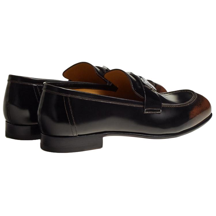 Shop HERMES Kulit Moccasin 'Logo Besi - Hitam Coklat' H222976Z-AME