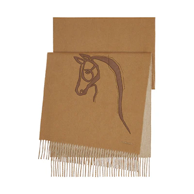 HERMES Leather Patch Horse Head Cashmere Scarf. H393782T-01