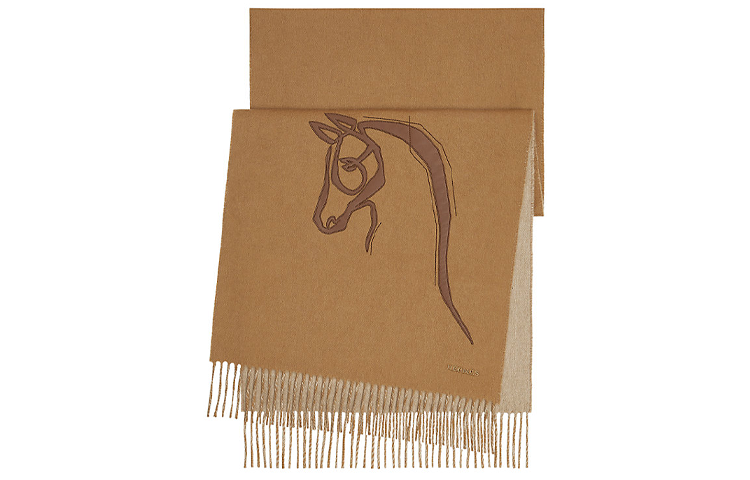 HERMES Leather Patch Horse Head Cashmere Scarf. H393782T-01 圖 2