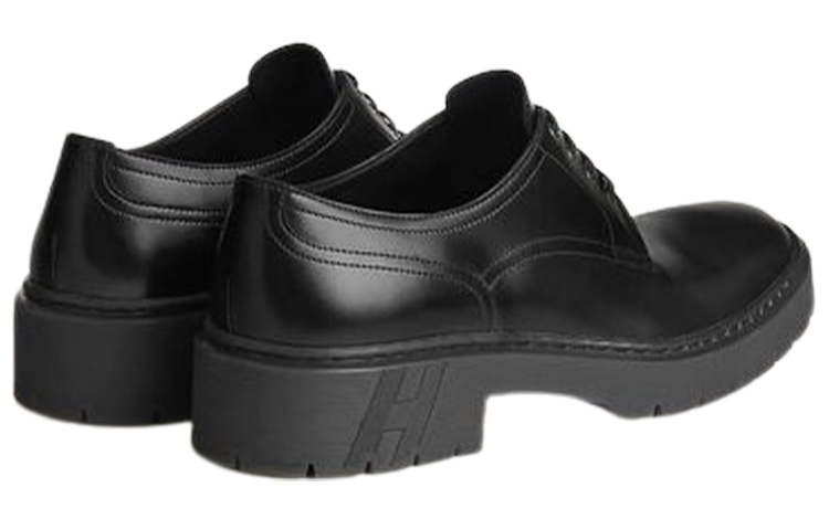 Shop 爱马仕黑色皮革圆头系带鞋 H231952Z-H02