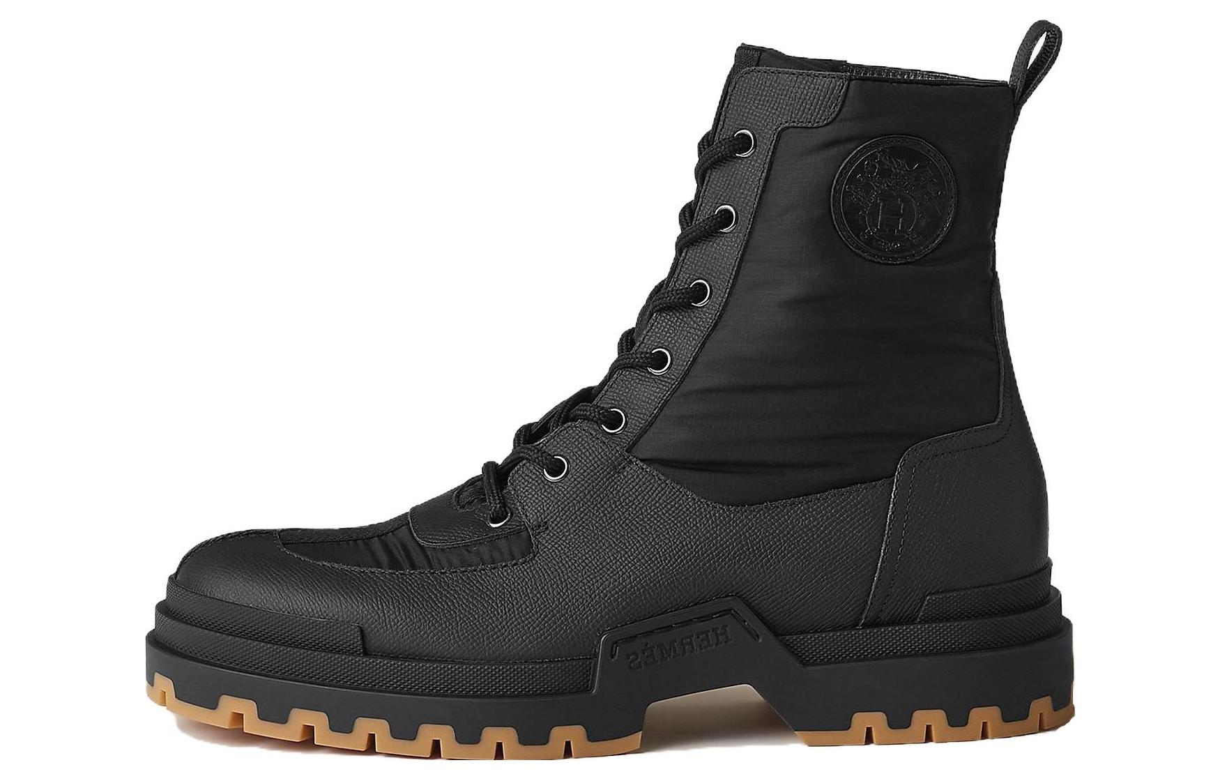 HERMES Leather Round Toe Lace-Up Boots 'Black Comfort' H231981ZH02430