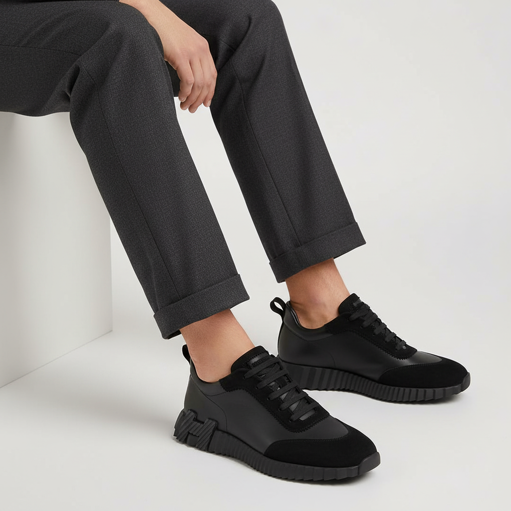 Order HERMES Sepatu Kulit Hitam Low Top Round Toe Lace-Up H221898ZH-03