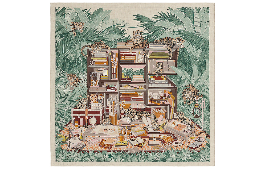 HERMES Les 12 Leopards Cashmere Silk Shawl Green H243762S-08 圖 2