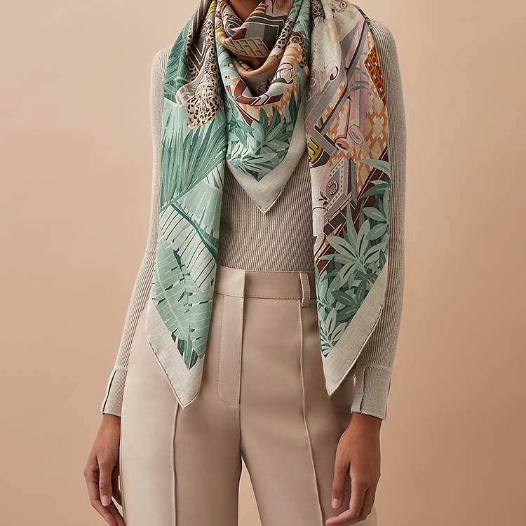 HERMES Les 12 Leopards Cashmere Silk Shawl Green H243762S-08 圖 3