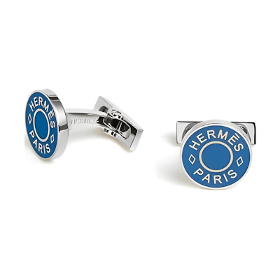 HERMES Licol Palladium Blue Letter Cufflinks for Men Casual Stylish Accessory H052056FP44