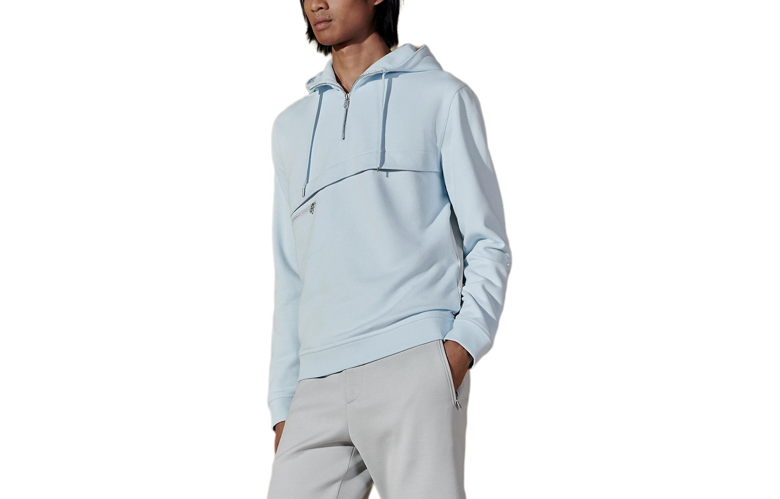 HERMES Light Blue Pullover Hoodie with Drawstring and Zipper Collar H457750HA5LLA