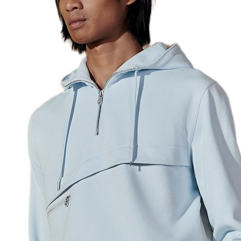 Purchase HERMES Light Blue Pullover Hoodie with Drawstring and Zipper Collar H457750HA5LLA