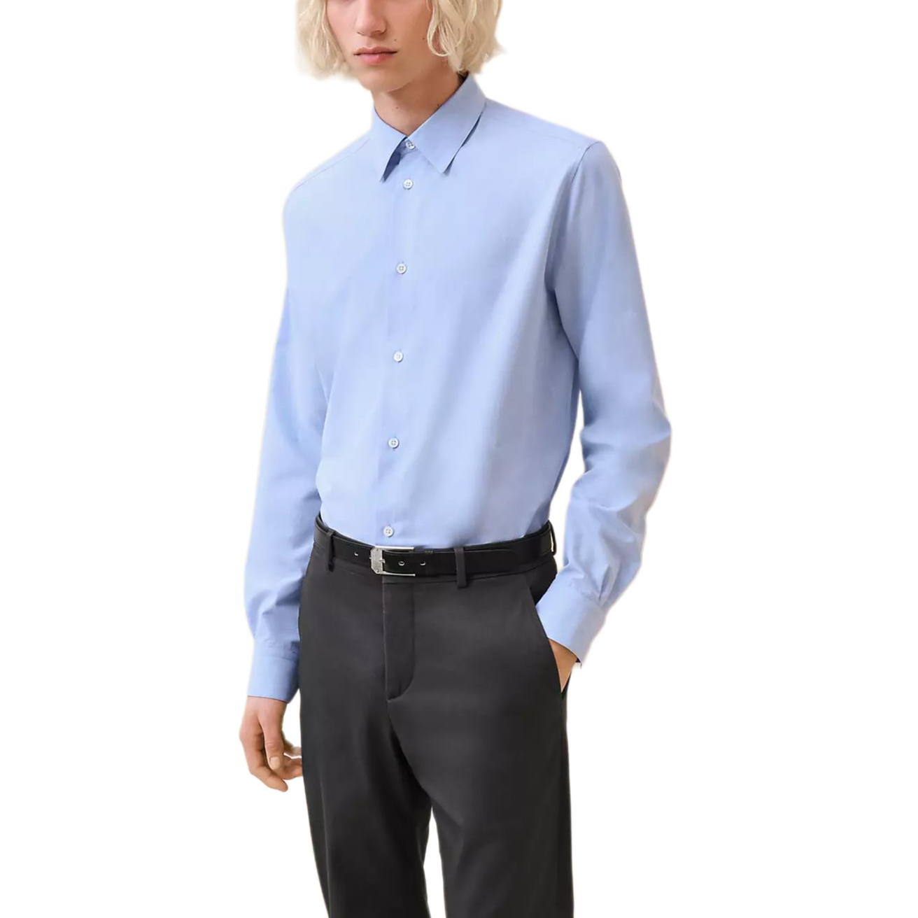 HERMES Light Blue Slim Fit Jacquard Long Sleeve Shirt for Men H466000HB66