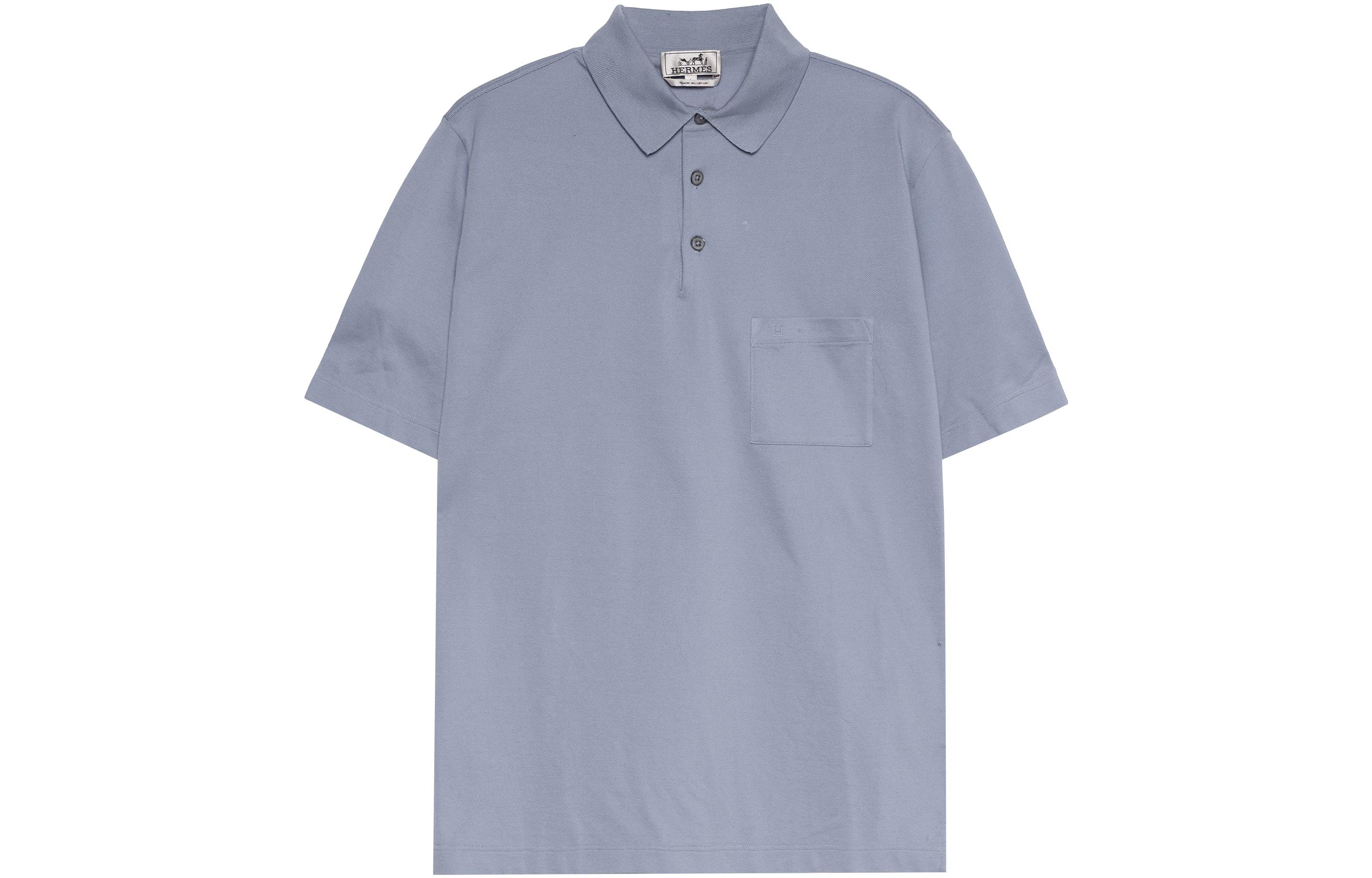 HERMES Light Blue Solid Pocket Casual Short Sleeve Polo Shirt. H072325HA69