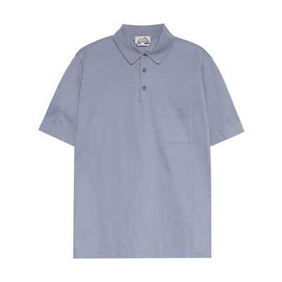 HERMES Light Blue Solid Pocket Casual Short Sleeve Polo Shirt. H072325HA69