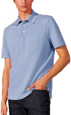 HERMES Light Blue Solid Pocket Casual Short Sleeve Polo Shirt. H072325HA69 Shop HERMES Light Blue Solid Pocket Casual Short Sleeve Polo Shirt. H072325HA69