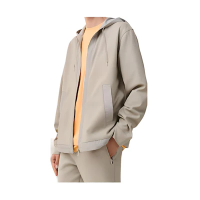 Hermes Light Gray Solid Color Zip-Up Hooded Jacket H357840HA2P