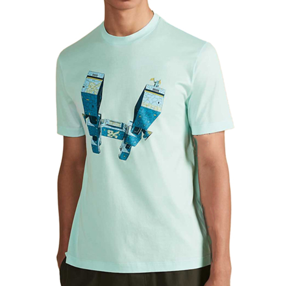 HERMES Light Green Short Sleeve Crewneck T-Shirt with Graphic Print H037730HA1T