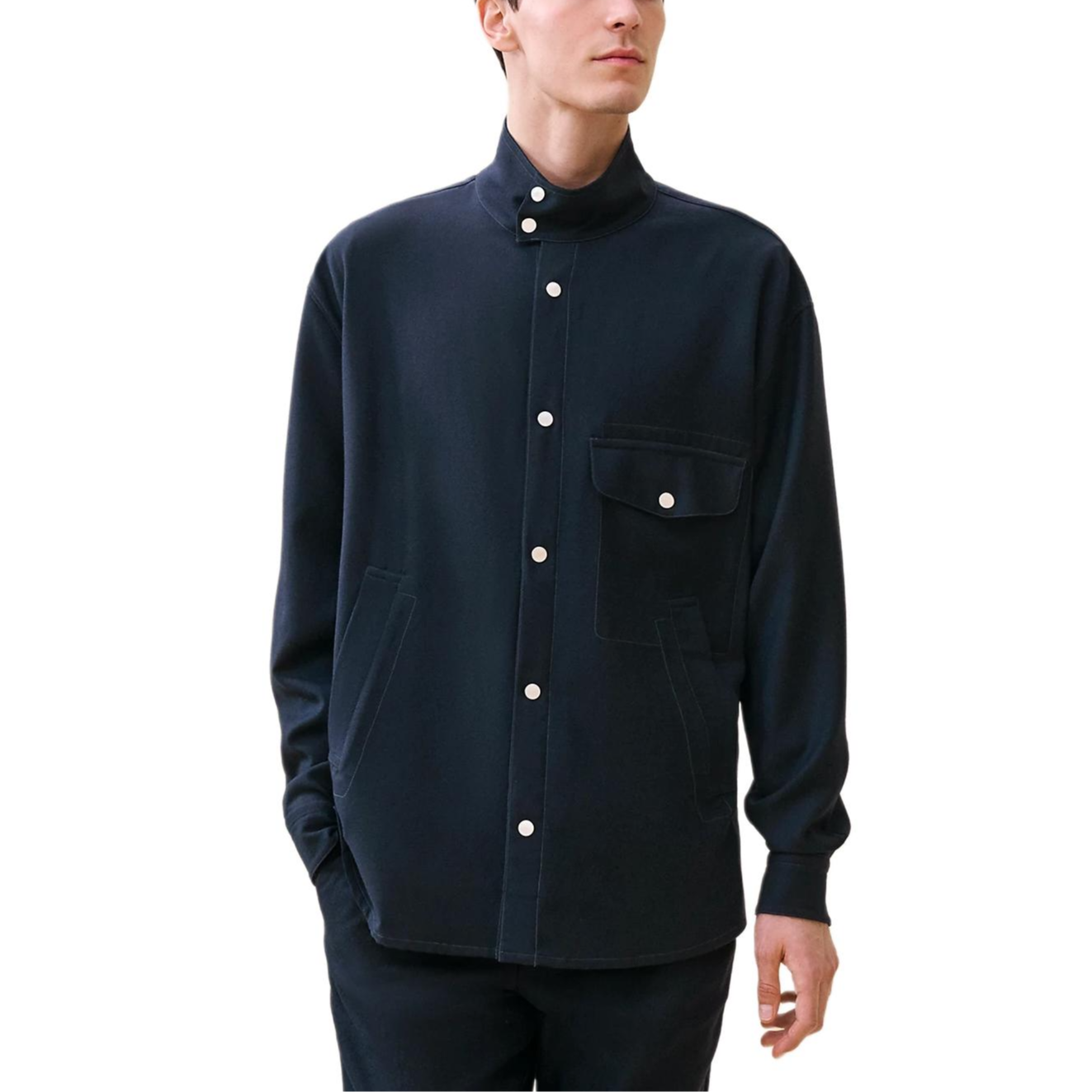 HERMES Light Wool Flannel Button Shirt Blue H466100H80139