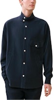 HERMES Light Wool Flannel Button Shirt Blue H466100H80139 HERMES Light Wool Flannel Button Shirt Blue H466100H80139