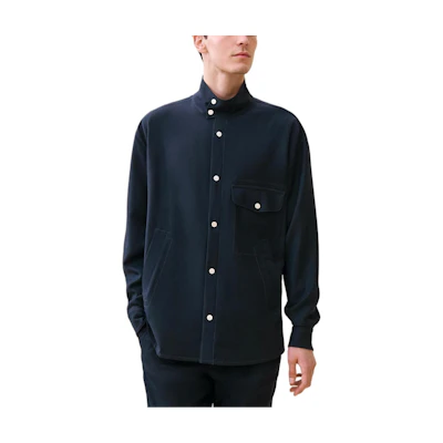 HERMES Light Wool Flannel Button Shirt Blue H466100H80139