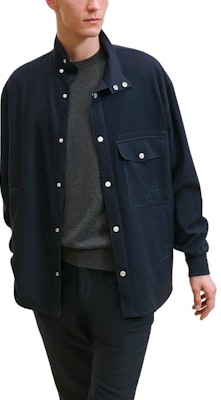 HERMES Kemeja Butang Flanel Bulu Ringan Biru H466100H80139 Shop HERMES Kemeja Butang Flanel Bulu Ringan Biru H466100H80139