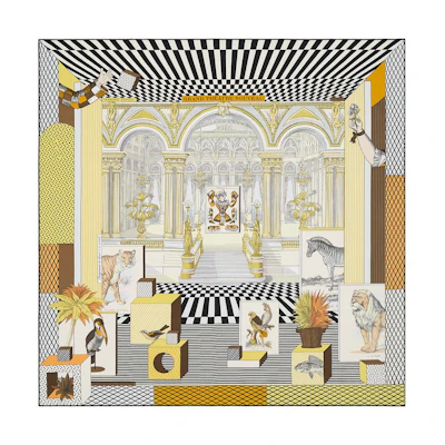 HERMES Limited Edition Grand Theatre Scarf Black/Light Yellow/Cream Unisex. H0005087-17