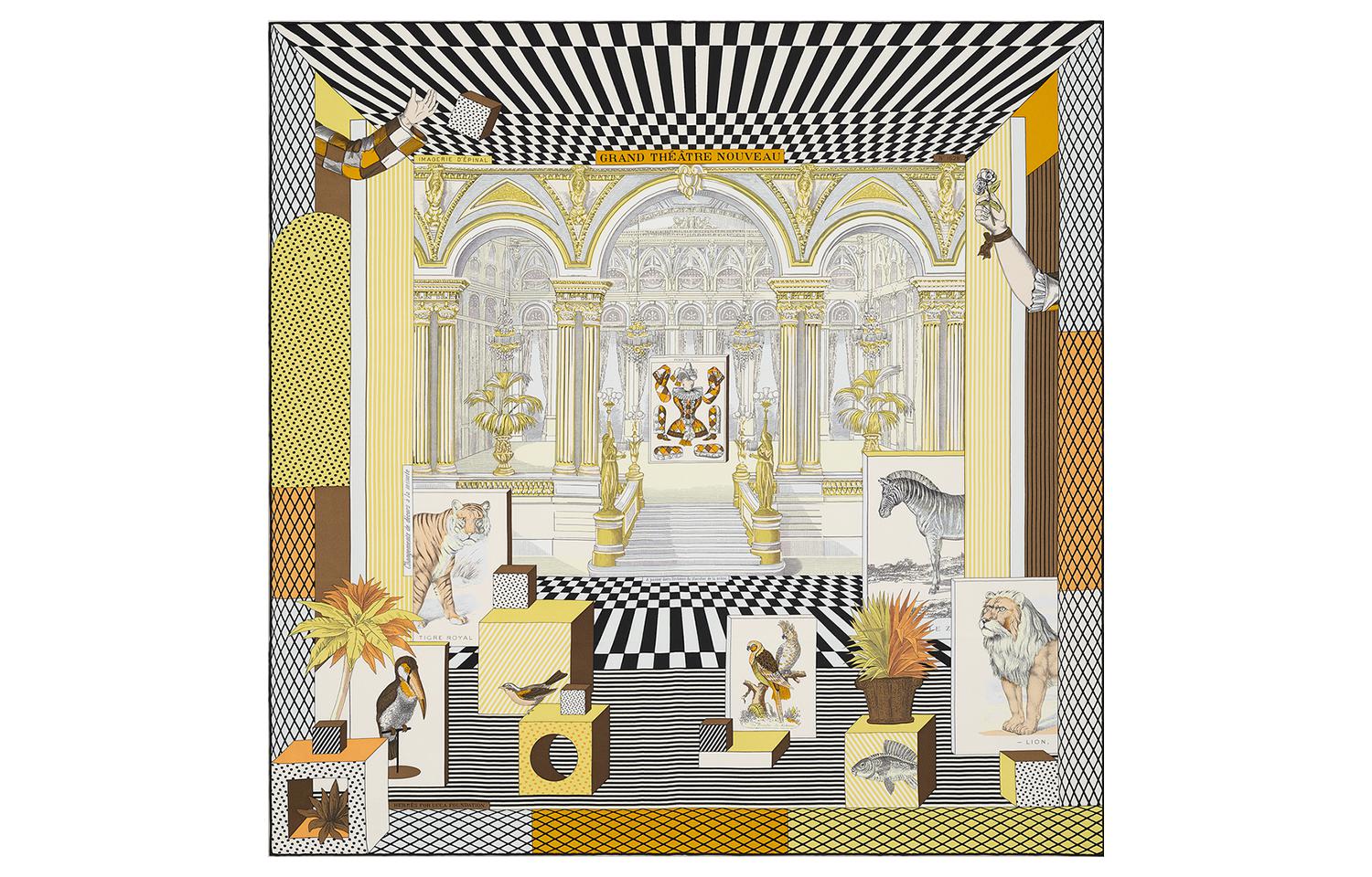 HERMES Limited Edition Grand Theatre Scarf Black/Light Yellow/Cream Unisex. H0005087-17 圖 2