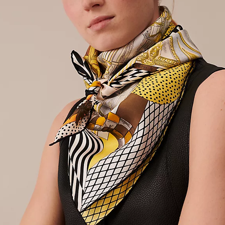 HERMES Limited Edition Grand Theatre Scarf Black/Light Yellow/Cream Unisex. H0005087-17 圖 3