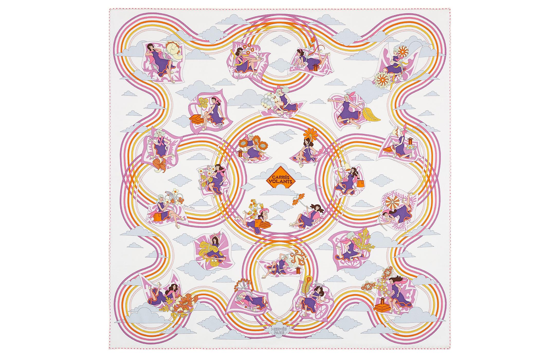 Hermes Little Girl in Ruffle Skirt 70x70cm Silk Scarf White/Purple/Orange. H983849S-06 圖 2