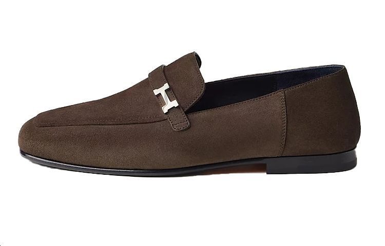 Buy HERMES愛馬仕 絨面 時尚潮流 樂福鞋 男款 棕色