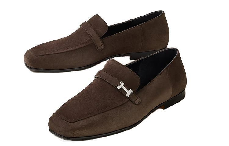 Lookbook HERMES愛馬仕 絨面 時尚潮流 樂福鞋 男款 棕色