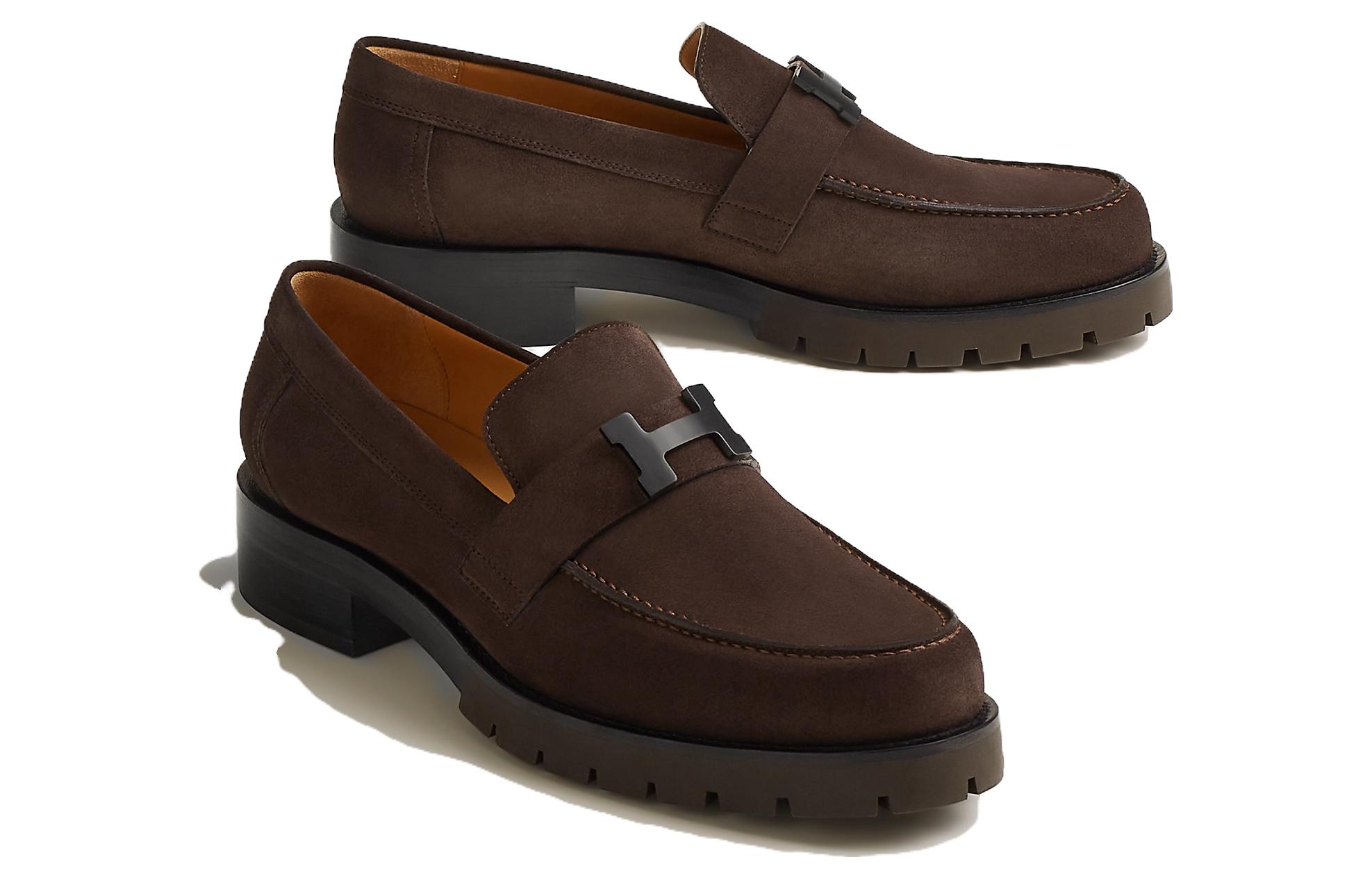 Lookbook HERMES愛馬仕 頭層牛皮 舒適潮流 樂福鞋 男款 深棕色