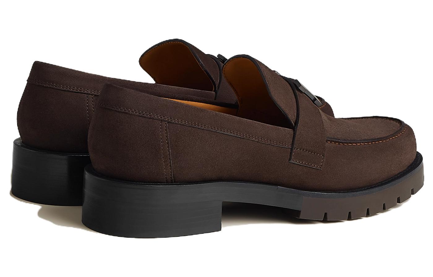 Shop HERMES愛馬仕 頭層牛皮 舒適潮流 樂福鞋 男款 深棕色