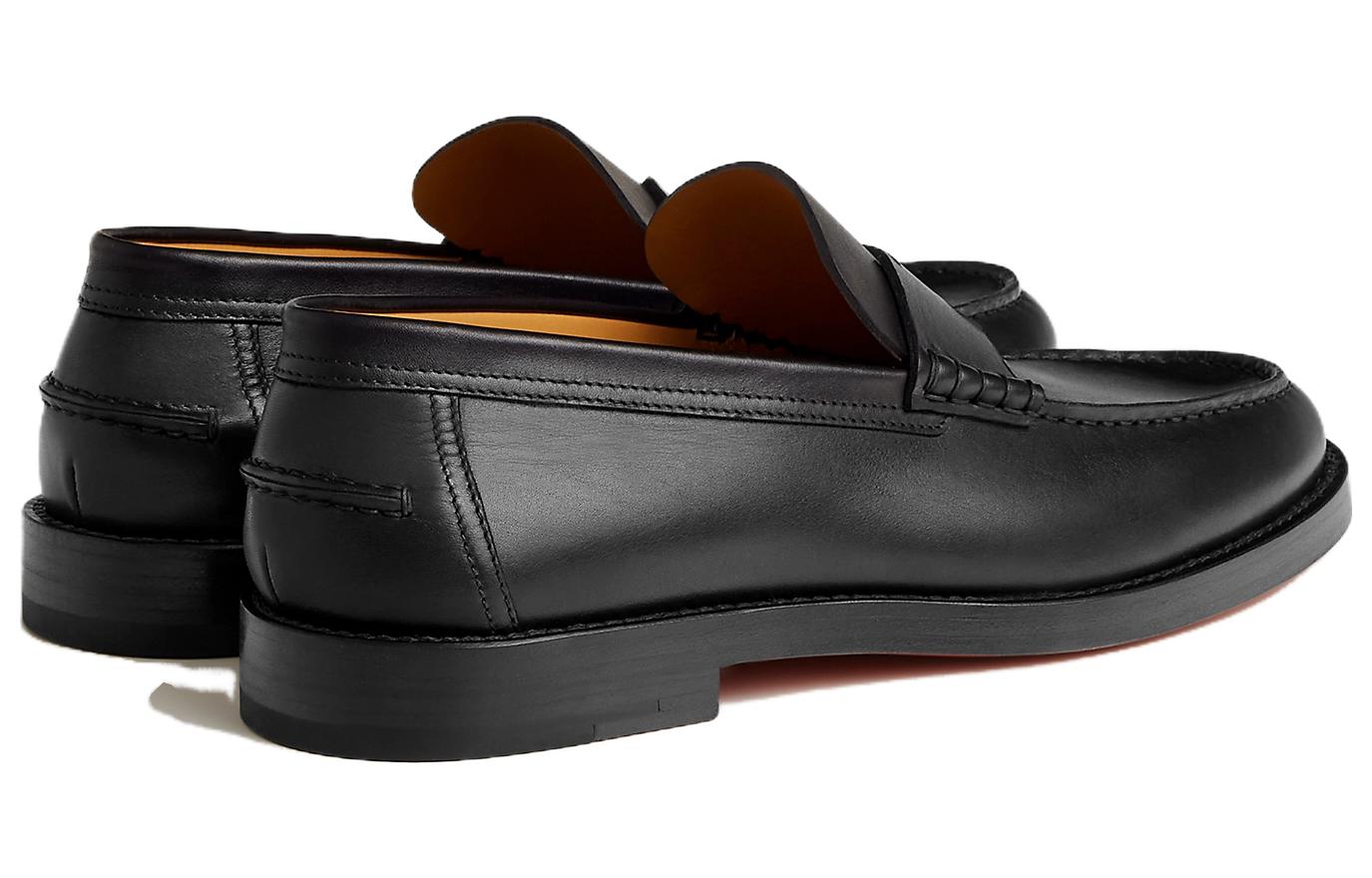 Shop HERMES愛馬仕 二層牛皮 簡約舒適 樂福鞋 男款 黑色