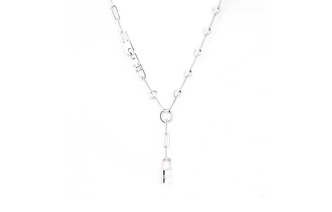 HERMES Lock Design 925 Silver Necklace Unisex Couple Style - Silver. H123212Bv0044