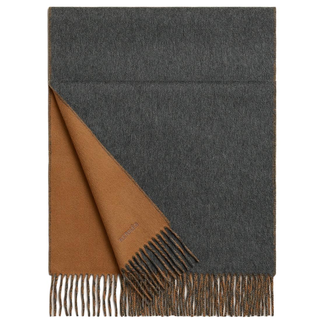 HERMES Logo Cashmere Scarf Unisex Couple Style Grey H393850T 07 圖 2