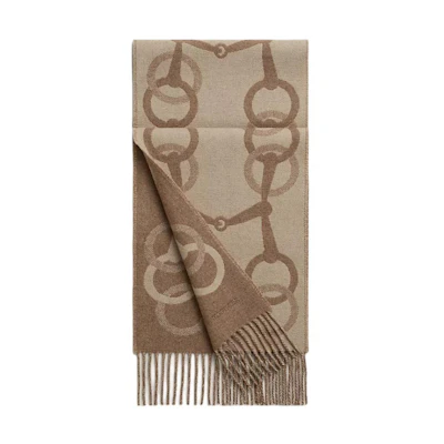 HERMES Logo Cashmere Wool Scarf Unisex Beige Couple Style. H394809T 05