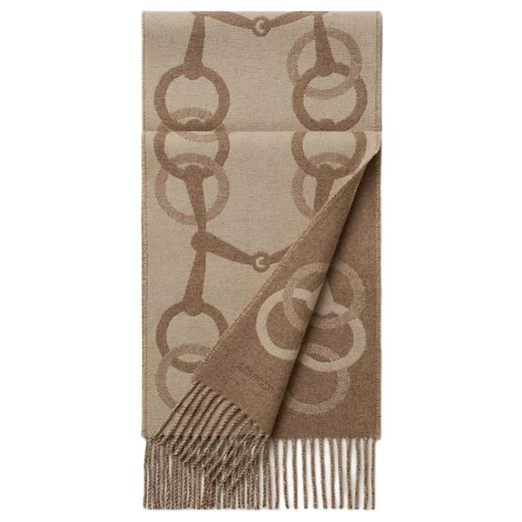 Lookbook HERMES Logo Selendang Cashmere Wool Unisex Beige Gaya Pasangan. H394809T 05