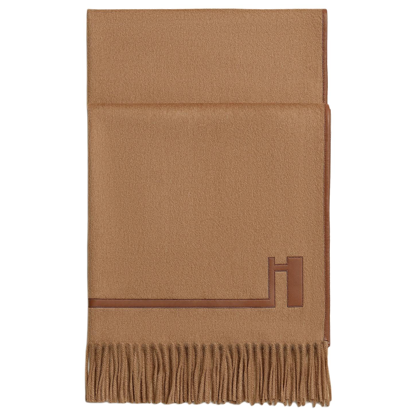 HERMES Logo Design Camel Hair Scarf Unisex Couple Style Brown. H394104T 01 圖 2