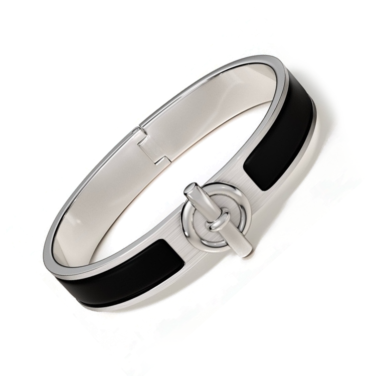 HERMES Logo Design Palladium-Plated Silver Enamel Bracelet for Men. H703220FB01 圖 4