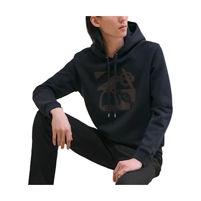 HERMES Logo Hoodie Long Sleeve Ribbed Sweatshirt Ocean Blue. H467820HA01