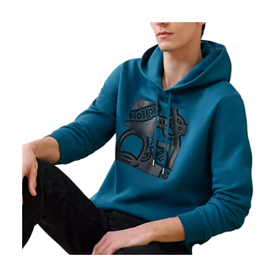 Hermes Logo Hoodie Ribbed Long Sleeve Men’s Blue H467820HA65