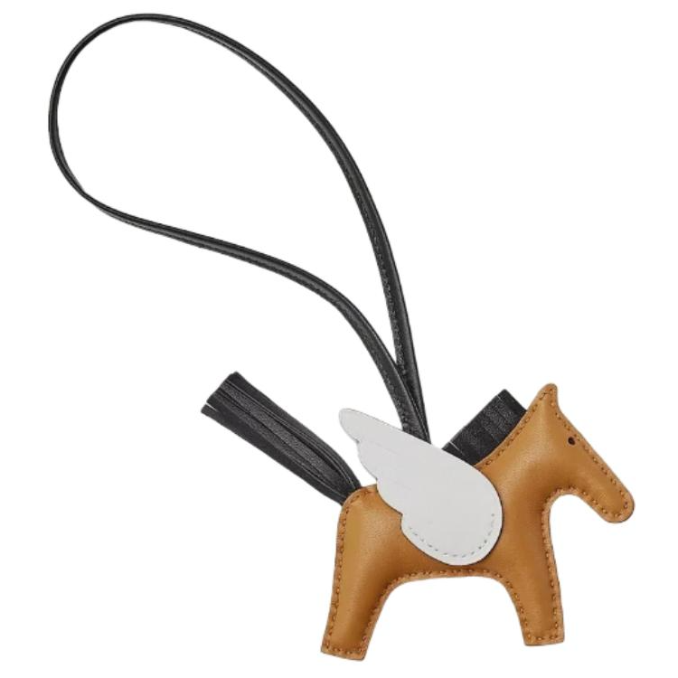 Lookbook HERMES Logo Leather Keychain Brown Unisex Couple Accessory. H083010CABM